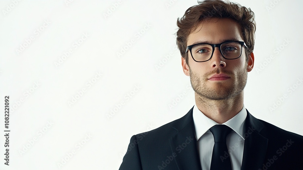 Professional Businessman in Formal Attire with Glasses Posing Confidently Against a Minimalist Background for Corporate and Branding Visuals Professional Businessman in Formal Attire with Glasses Posing Confidently Against a Minimalist Background for Corporate and Branding Visuals