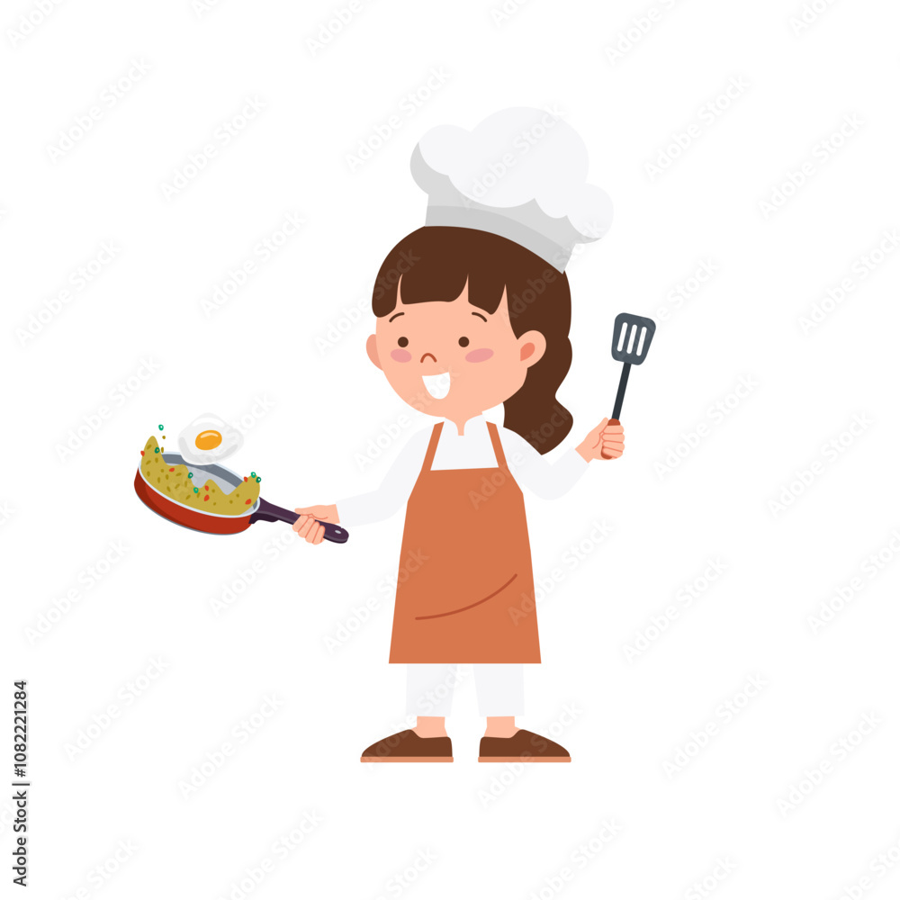 Little girl cooking and holding spatula Little girl cooking and holding spatula