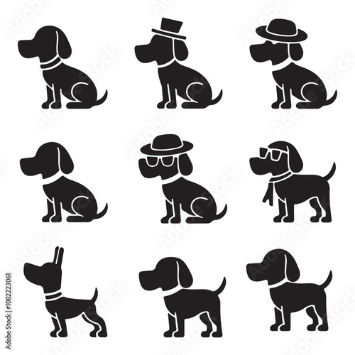 Silhouette dog vector design set Silhouette dog vector illustration bundle