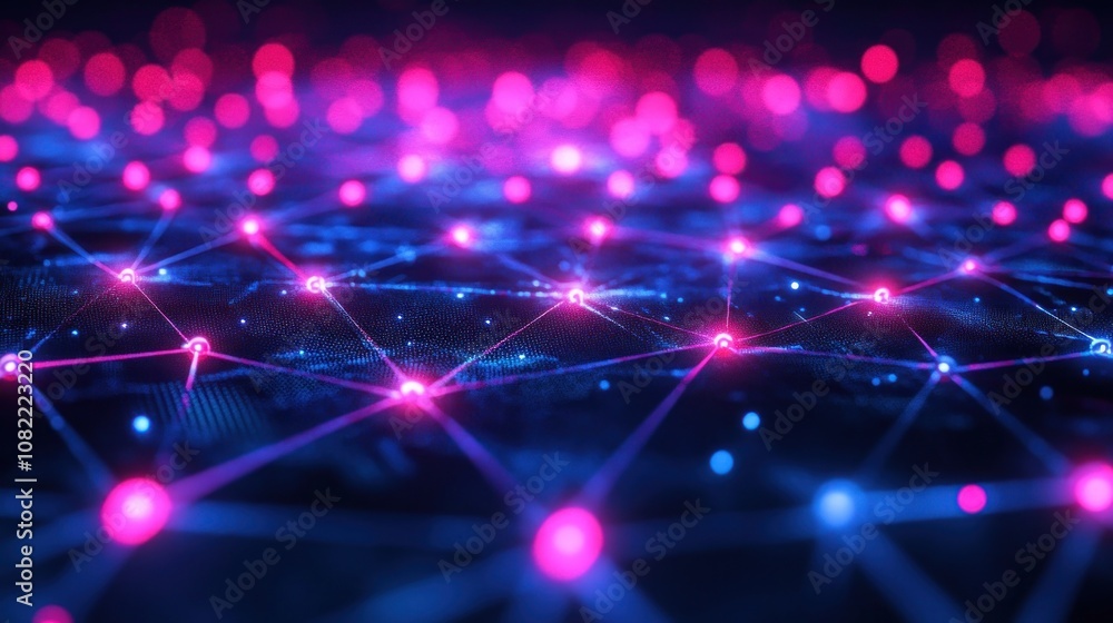 Abstract network of glowing lines and dots on a dark blue background. Abstract network of glowing lines and dots on a dark blue background.