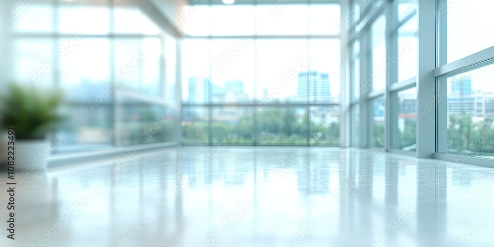 Bright and Modern Interior Space with Floor-to-Ceiling Windows Overlooking Cityscape, Ideal for Various Design and Architecture Projects Bright and Modern Interior Space with Floor-to-Ceiling Windows Overlooking Cityscape, Ideal for Various Design and Architecture Projects