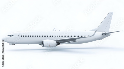 3D Render of a White Passenger Airplane in Flight, Soaring Through the Air with Grace and Power, Against a Clean White Background