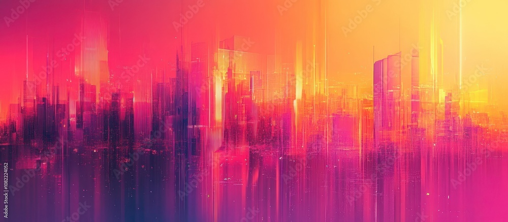 Blurred cityscape with colorful vertical lines. Blurred cityscape with colorful vertical lines.