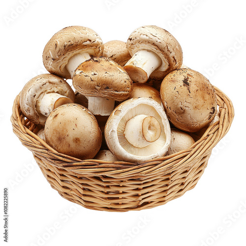 A basket filled with fresh, organic mushrooms ready for culinary use. photo