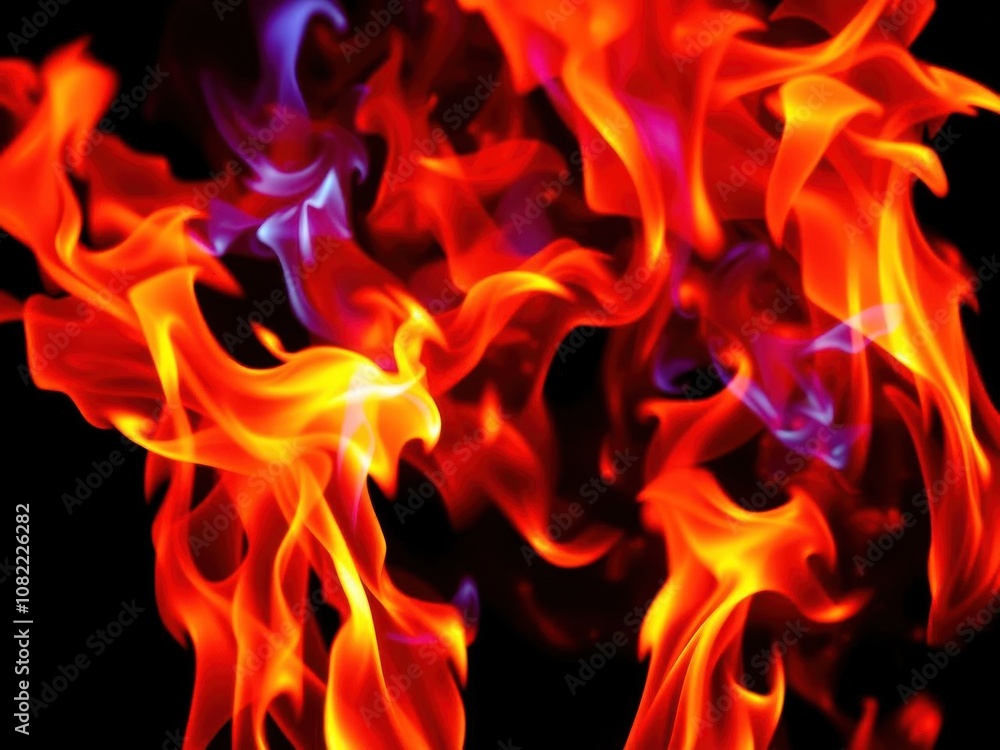 Red and blue flames dancing against a stark black backdrop, power, abstract Red and blue flames dancing against a stark black backdrop, power, abstract