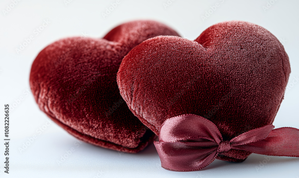 Obraz premium a two red velvet hearts connected by a silky ribbon, symbolizing unity and love, perfect for Valentine's Day