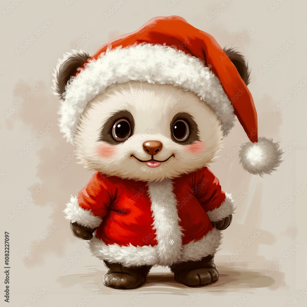 A cute panda bear wearing a santa hat and a red jacket A cute panda bear wearing a santa hat and a red jacket
