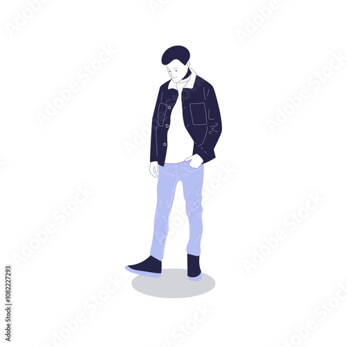 Man mockup in navy jacket and jeans casual fashion