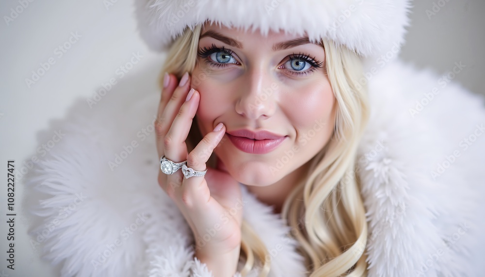 Portrait of a Beautiful Woman in White Fur Clothes Portrait of a Beautiful Woman in White Fur Clothes