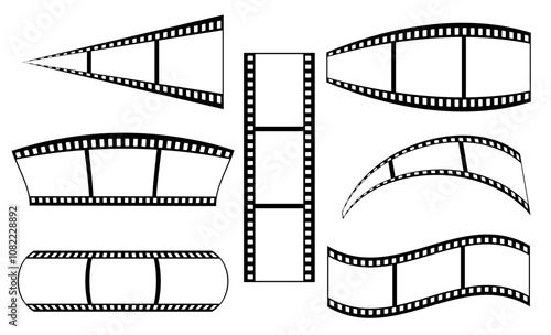 35mm film strip collection vector design set with 3 frames on white background. Black film reel symbol illustration to use for photography, television, cinema, photo frame. 
