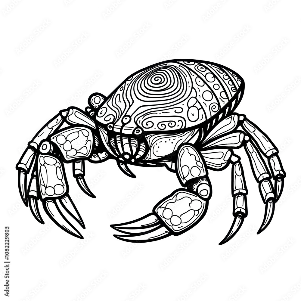 Fototapeta premium Ornate Crab Line Art: A Detailed Illustration