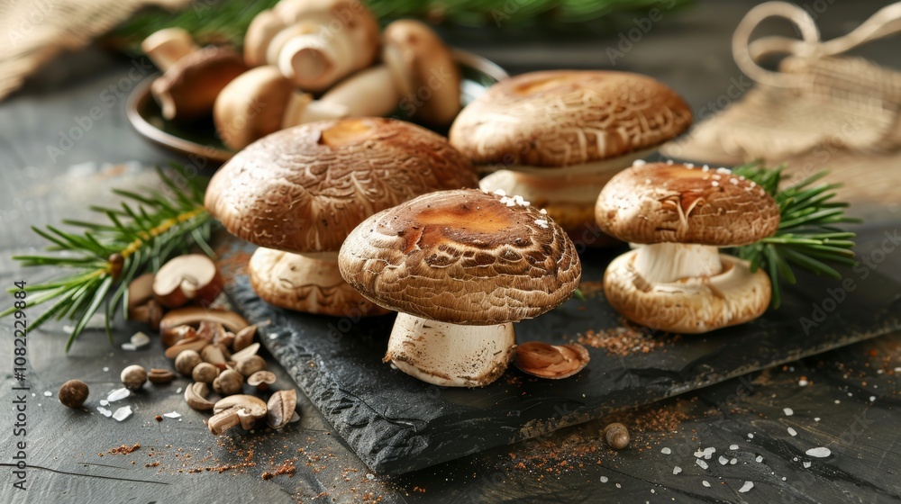 photograph of Mushrooms, concept of autumn food, autumn harvest photograph of Mushrooms, concept of autumn food, autumn harvest
