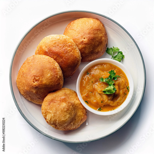 Indian Street Food Deep Fried Bread with Spicy Potato Curry