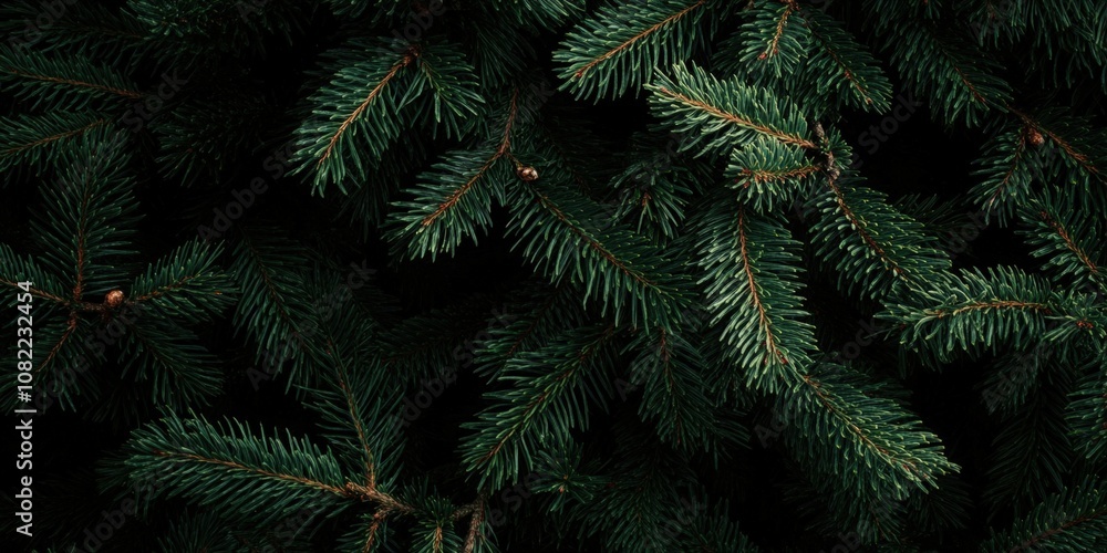 Lush Green Pine Tree Branches on a Dark Background, Capturing the Natural Beauty and Texture of Evergreen Foliage Perfect for Seasonal and Nature-Themed Projects Lush Green Pine Tree Branches on a Dark Background, Capturing the Natural Beauty and Texture of Evergreen Foliage Perfect for Seasonal and Nature-Themed Projects
