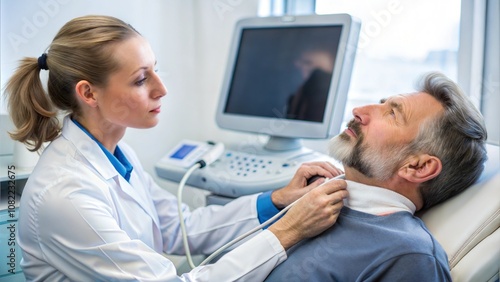 Man Getting Ultrasound Of A Thyroid From Doctor