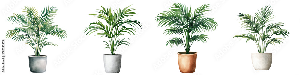 Fototapeta premium Elegant Areca Palm Plants in Different Decorative Pots for Indoor Spaces