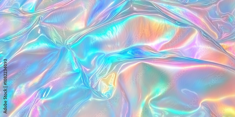Dreamy Iridescent Plastic Material with Subtle Color Shifts and Wave Patterns Perfect for Modern Design, Backgrounds, or Artistic Projects Dreamy Iridescent Plastic Material with Subtle Color Shifts and Wave Patterns Perfect for Modern Design, Backgrounds, or Artistic Projects