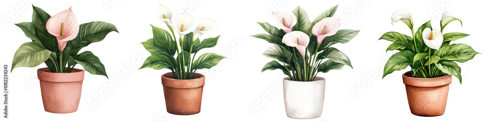 Fototapeta premium Elegant Calla Lily Houseplant in Terracotta Pot Serene Botanical