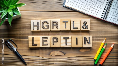 Ghrelin And Leptin Words On Wooden Desk photo