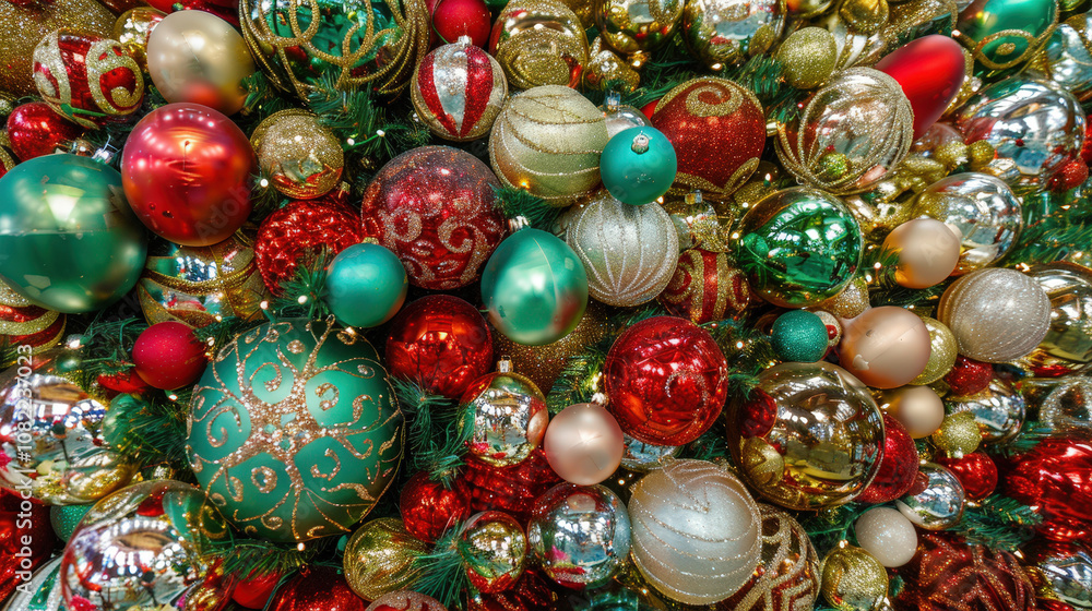 closeup of christmas tree decorations closeup of christmas tree decorations
