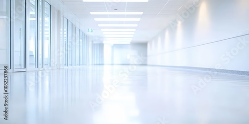 Bright and Spacious Modern Hallway with Elegant Lighting and Clean Lines for Architectural, Interior Design, and Business Purposes