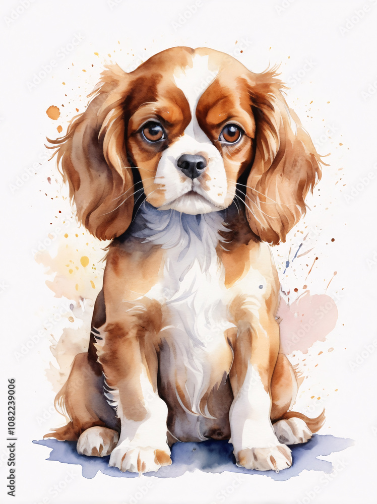 Watercolor Painting of Cavalier King Charles Spaniel Puppy Watercolor Painting of Cavalier King Charles Spaniel Puppy