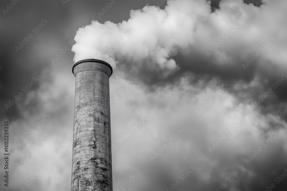 Old smokestack that emits white smoke. Old smokestack that emits white smoke.