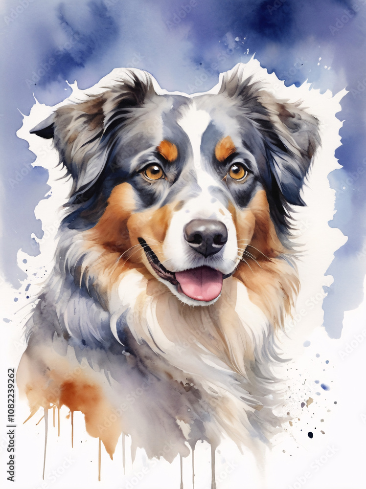 Fototapeta premium Australian Shepherd Watercolor Illustration