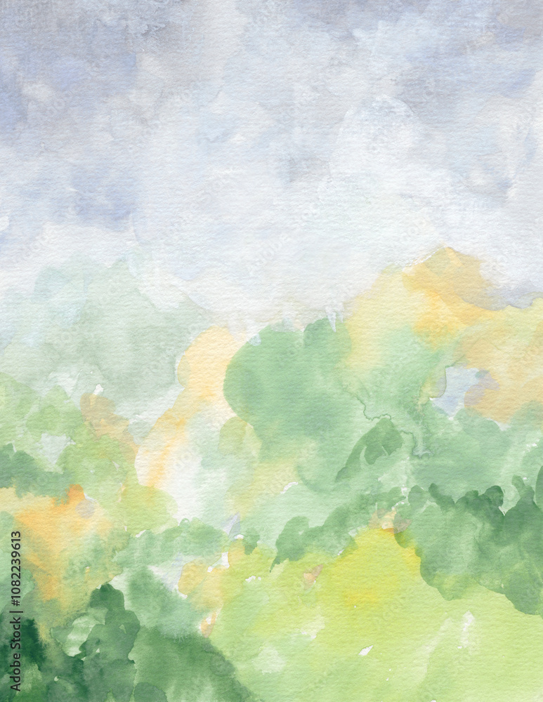 Fototapeta premium Beautiful abstract gouache landscape. Versatile artistic image for creative design projects: posters, banners, cards, prints, wallpapers. Traditional artist-made art.