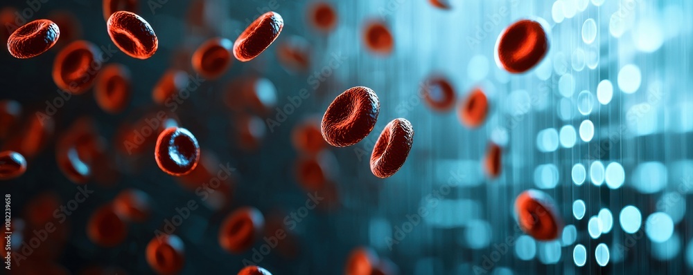 Flowing red blood cells human body medical image soft light close-up symbolizing health and vital function Flowing red blood cells human body medical image soft light close-up symbolizing health and vital function