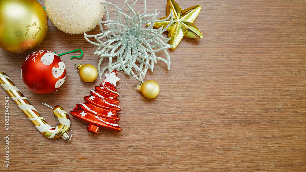 Christmas and new year background concept. Top view of Christmas decoration. Christmas and new year background concept. Top view of Christmas decoration.