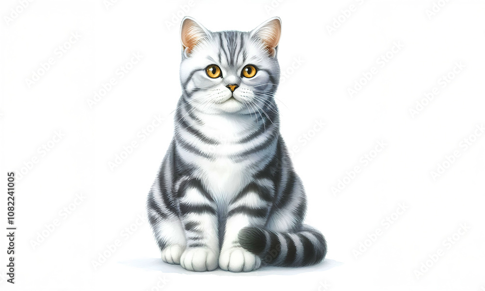 Fototapeta premium American Shorthair cat watercolor white background
