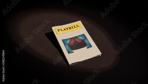 Playbill on dark spotlighted stage background. Classical theater,Stage spotlight. A booklet called 