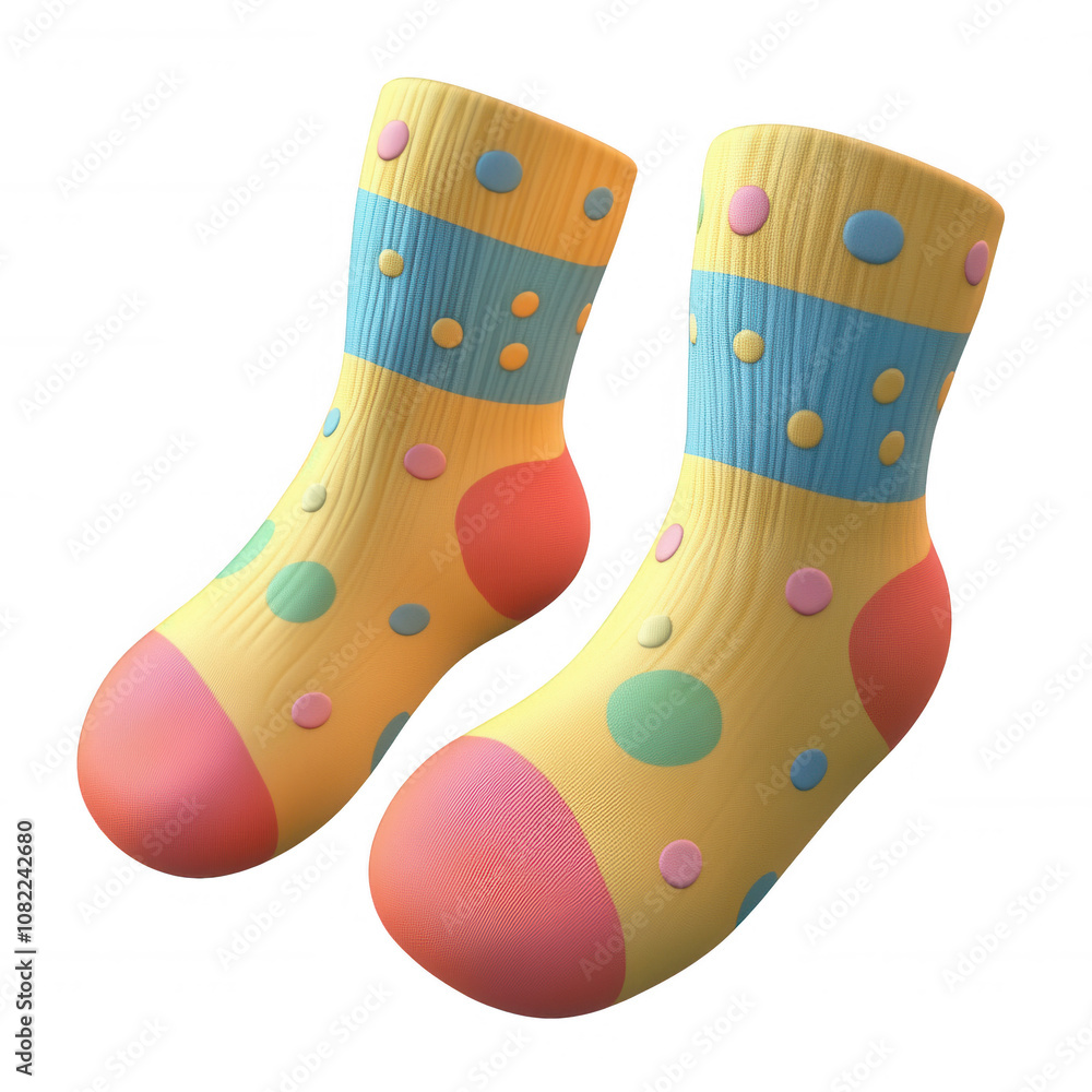 Colorful playful socks with polka dots and unique design for comfort and style, isolated on a transparent background. Colorful playful socks with polka dots and unique design for comfort and style, isolated on a transparent background.