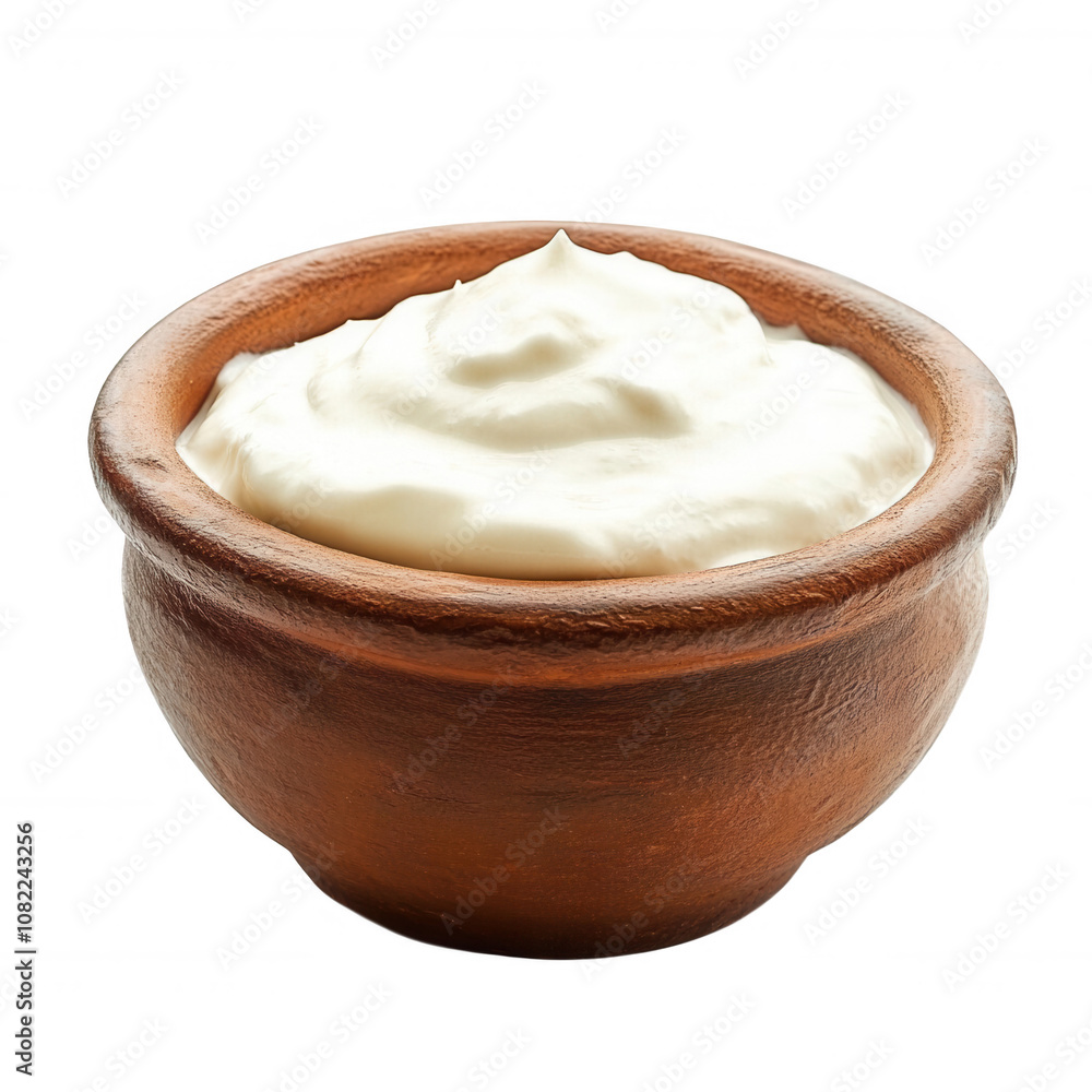 Creamy yogurt served in a rustic clay bowl, perfect for healthy eating, isolated on a transparent background. Creamy yogurt served in a rustic clay bowl, perfect for healthy eating, isolated on a transparent background.