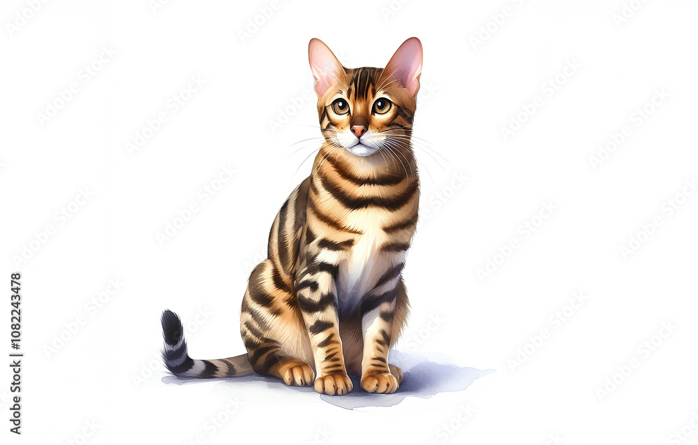 Bengal cat watercolor white background Bengal cat watercolor white background