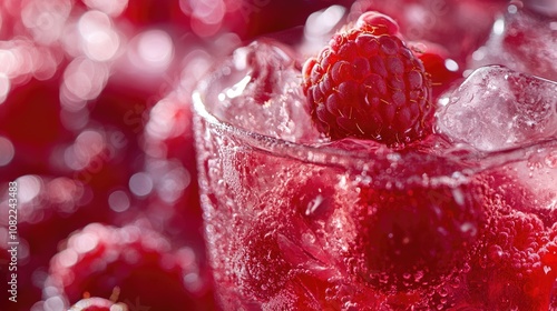 Refreshing drink with fresh raspberries and ice, perfect for summer.