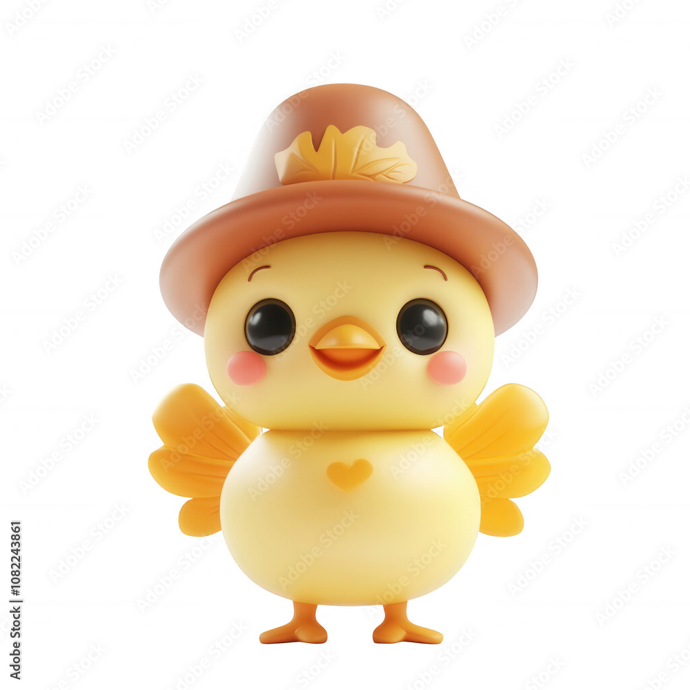 Fototapeta premium Cute cartoon chick wearing a hat, perfect for children and festive themes, isolated on a transparent background. 