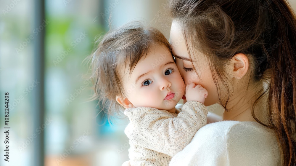 Daily routines with babies, Morning feeding routine, baby held close in natural light, bonding, comfort and calm Daily routines with babies, Morning feeding routine, baby held close in natural light, bonding, comfort and calm