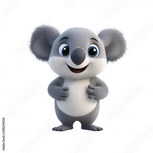 Cute cartoon koala character with a friendly smile on a transparent background. photo