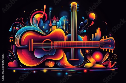 Abstract disordered musical instrument illustration design photo