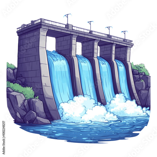 Dam with Water Flowing on Transparent Background photo