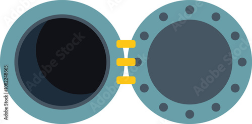 Round metal hatch from a submarine is open, revealing a dark interior