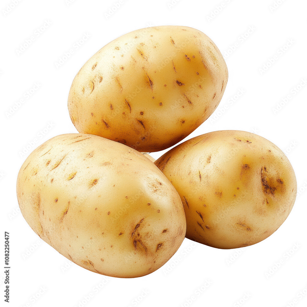 Fresh, unpeeled potatoes showcasing their natural earthy texture and color., isolated on a transparent background.