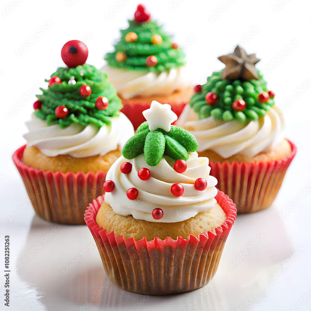 Christmas cupcakes on white background Christmas cupcakes on white background