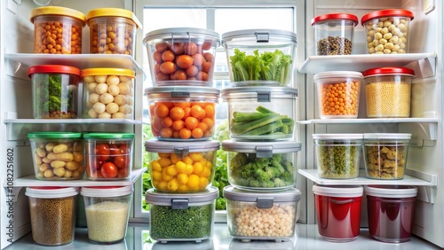 Containers With Various Food In Refrigerator