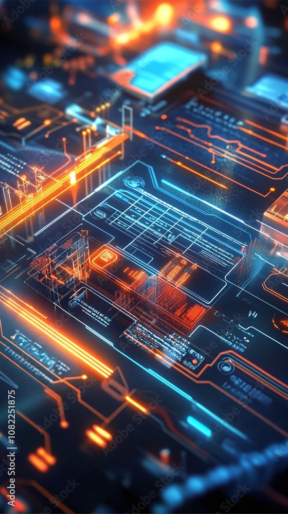 Obraz premium Futuristic Interface with Glowing Lines and Data.