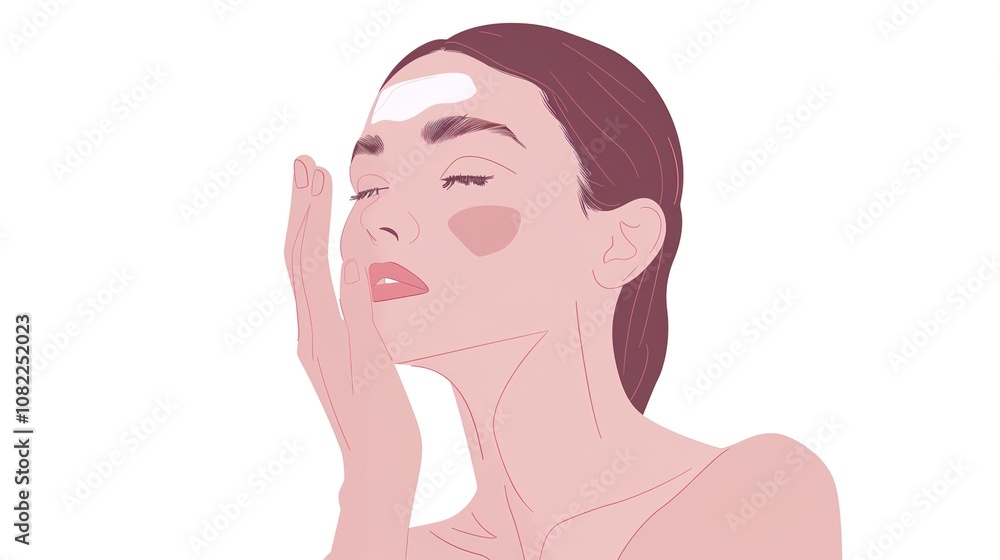 skin care. Beautiful woman touching healthy facial skin portrait. Beautiful smiling Asian girl model with natural makeup, close-up on blue background, touching glowing hydrated skin skin care. Beautiful woman touching healthy facial skin portrait. Beautiful smiling Asian girl model with natural makeup, close-up on blue background, touching glowing hydrated skin