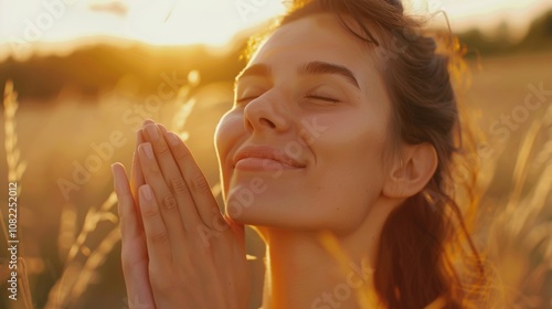 skin care. Beautiful woman touching healthy facial skin portrait. Beautiful smiling Asian girl model with natural makeup, close-up on blue background, touching glowing hydrated skin