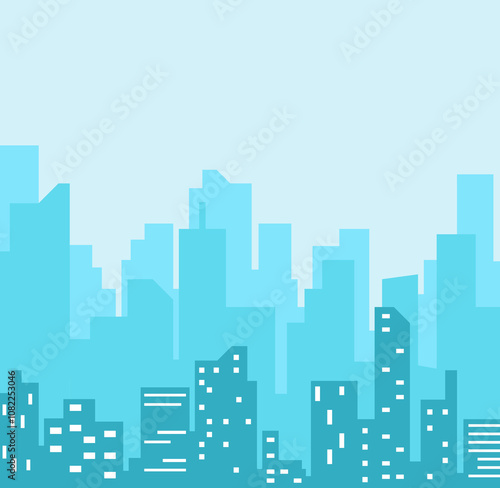 City skyline illustration. Urban landscape. Daytime cityscape.